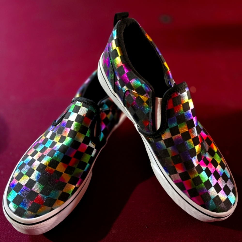 Rainbow checkered Vans
